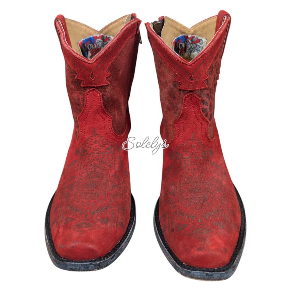 Old Gringo Yipee Kiyay Atenea Red Leather Suede Leopard Short Cowgirl Bootie 10B